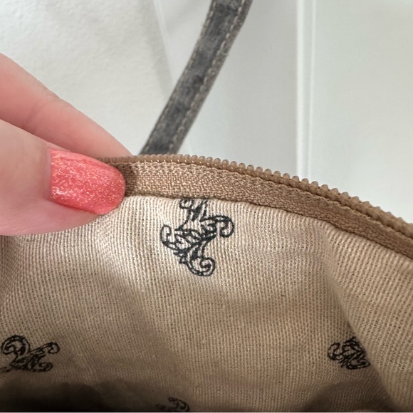 Vintage Addiction Gray Crossbody Purse Bag Canvas 100% Cotton Crochet Patch - Picture 9 of 14